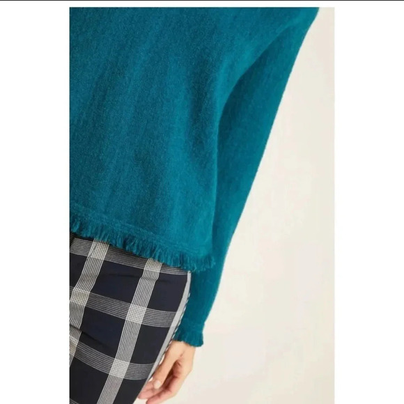 Anthropologie | Joy Fringed V Neck Sweater Medium New Dark Turquoise Teal New - Picture 3 of 14